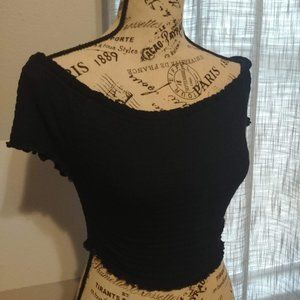 Love Tree Dark Navy Smocked Crop Top